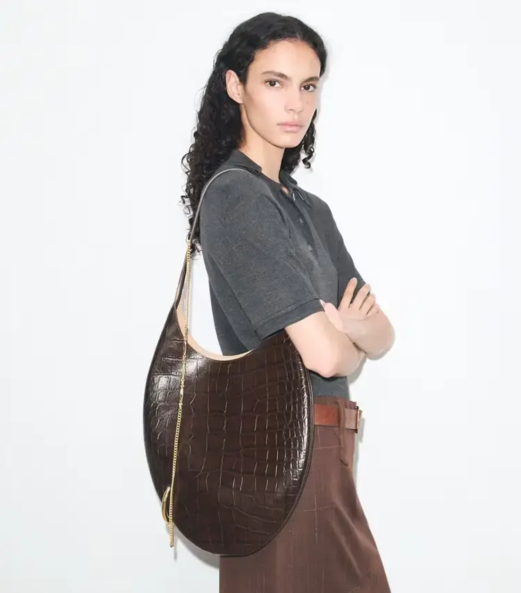 Pierced Croc-Embossed Soft Bag - Image 2