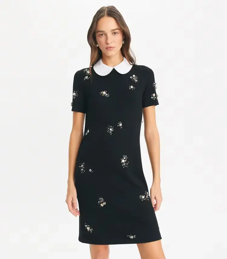 Embellished Poplin Collar Sweater Dress - Image 2