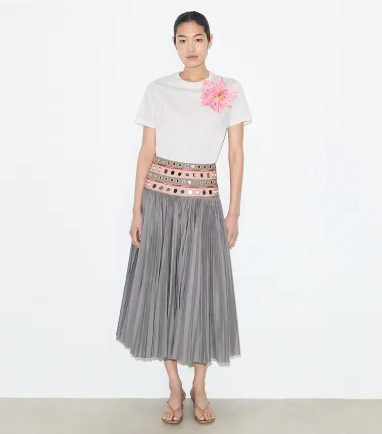 Mirror Embellished Cotton Skirt - Image 2