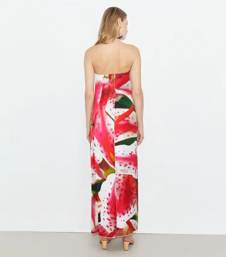 Printed Viscose Strapless Dress - Image 3