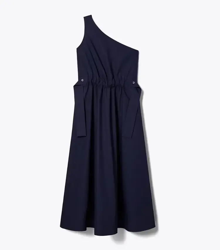 One-Shoulder Belted Cotton Dress