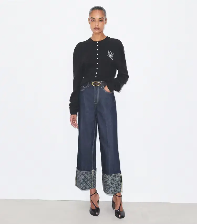 T Monogram Contrast Cuff Straight Leg Jean - Image 2