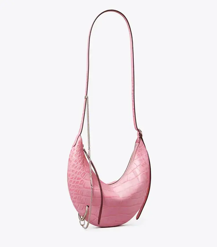 Pierced Croc-Embossed Crossbody Bag